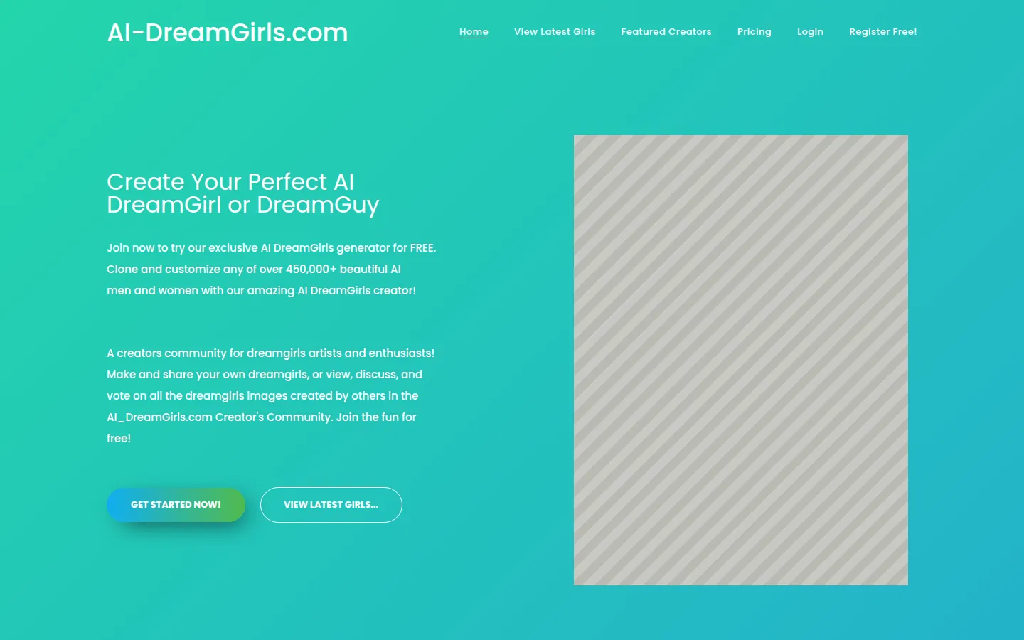Reviewed capture of the AI DreamGirls public landing page