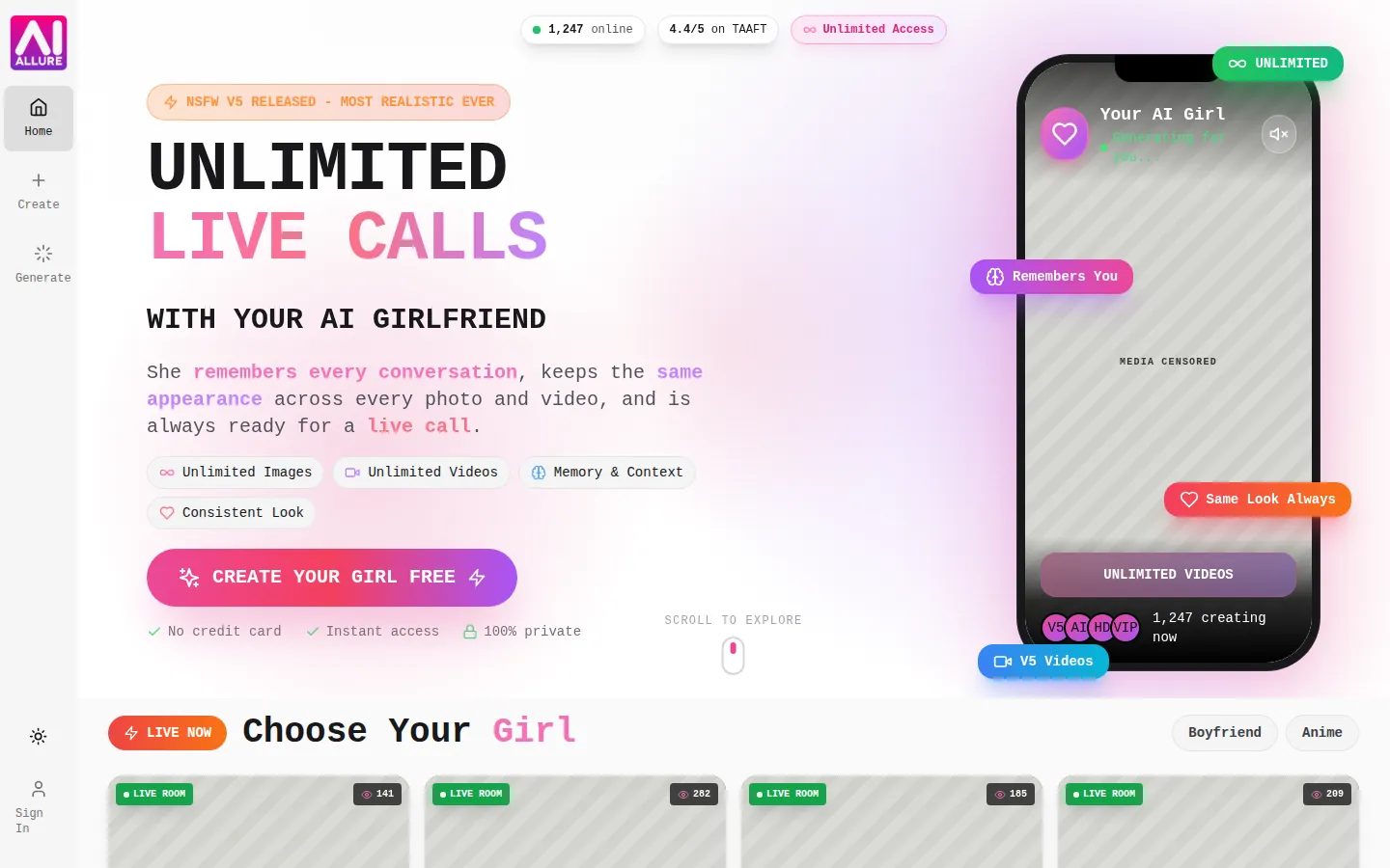 Reviewed capture of the AIAllure public landing page