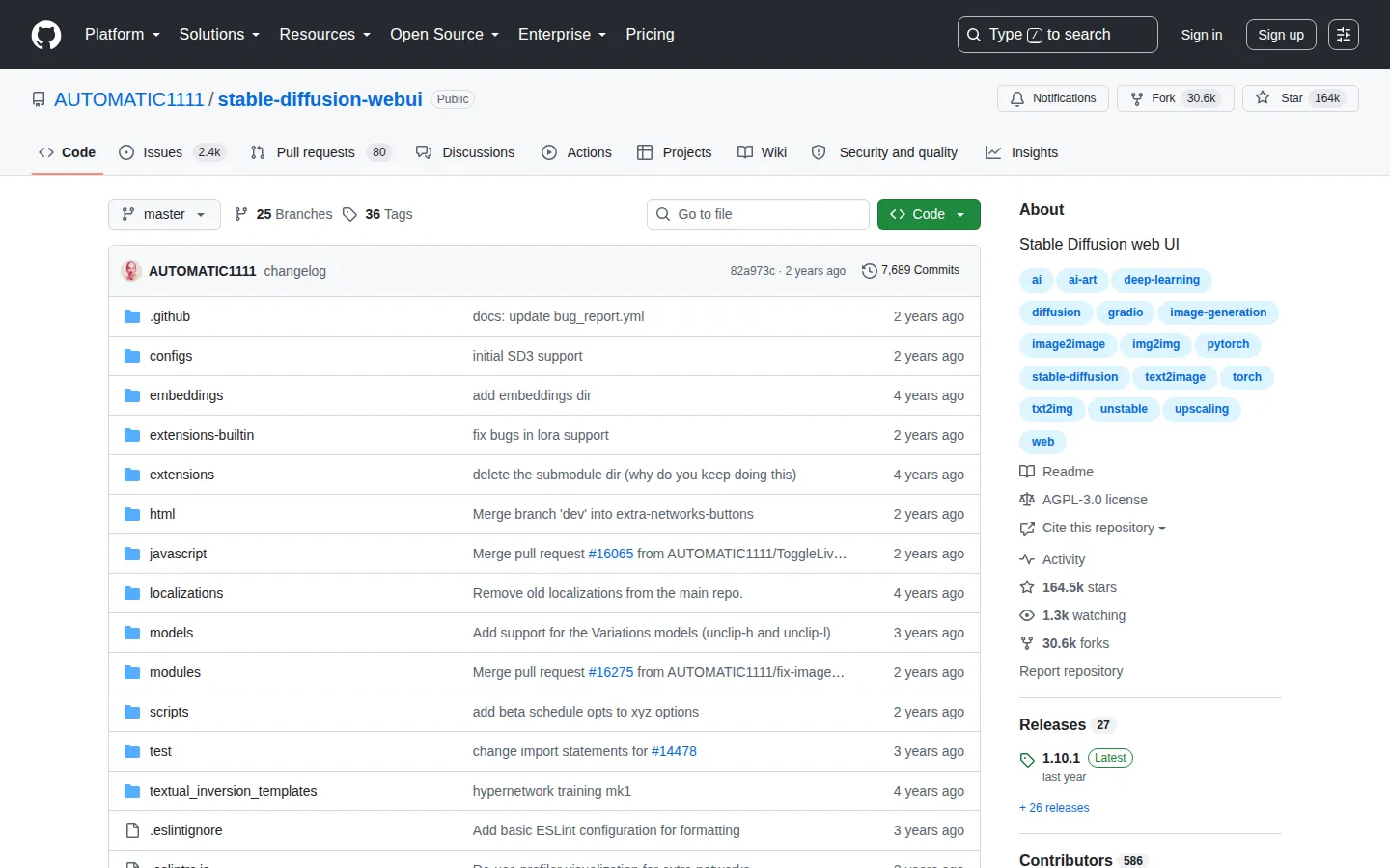 Reviewed capture of the AUTOMATIC1111 / Stable Diffusion WebUI public landing page