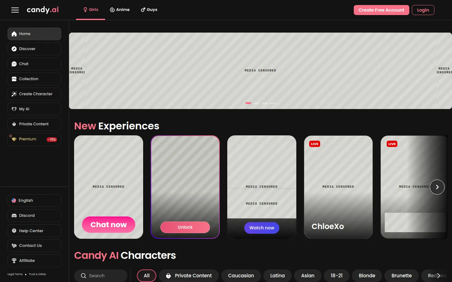 Reviewed capture of the Candy AI public landing page