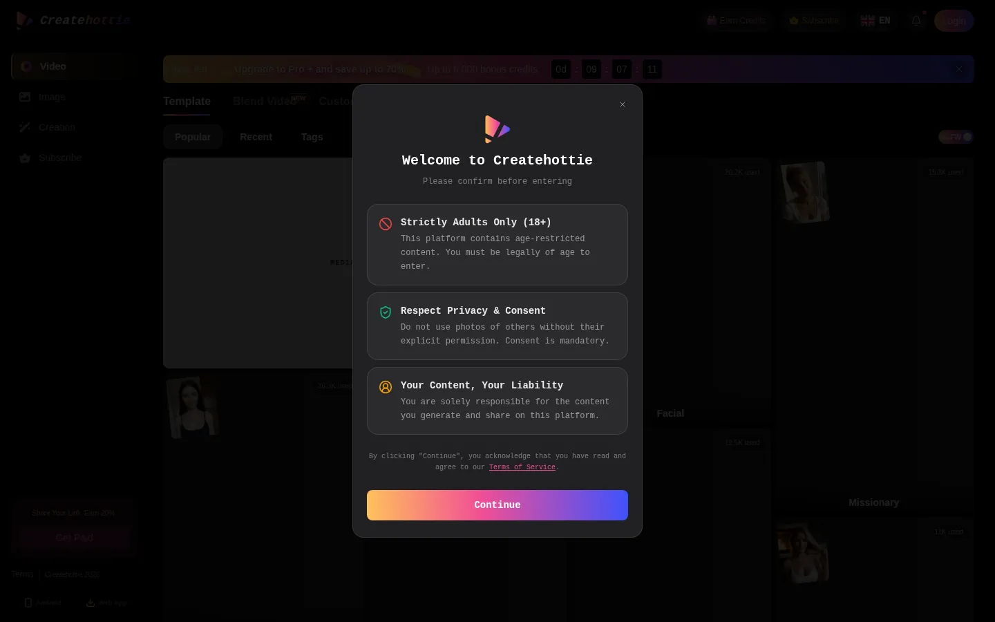 Reviewed capture of the Create Hottie public landing page