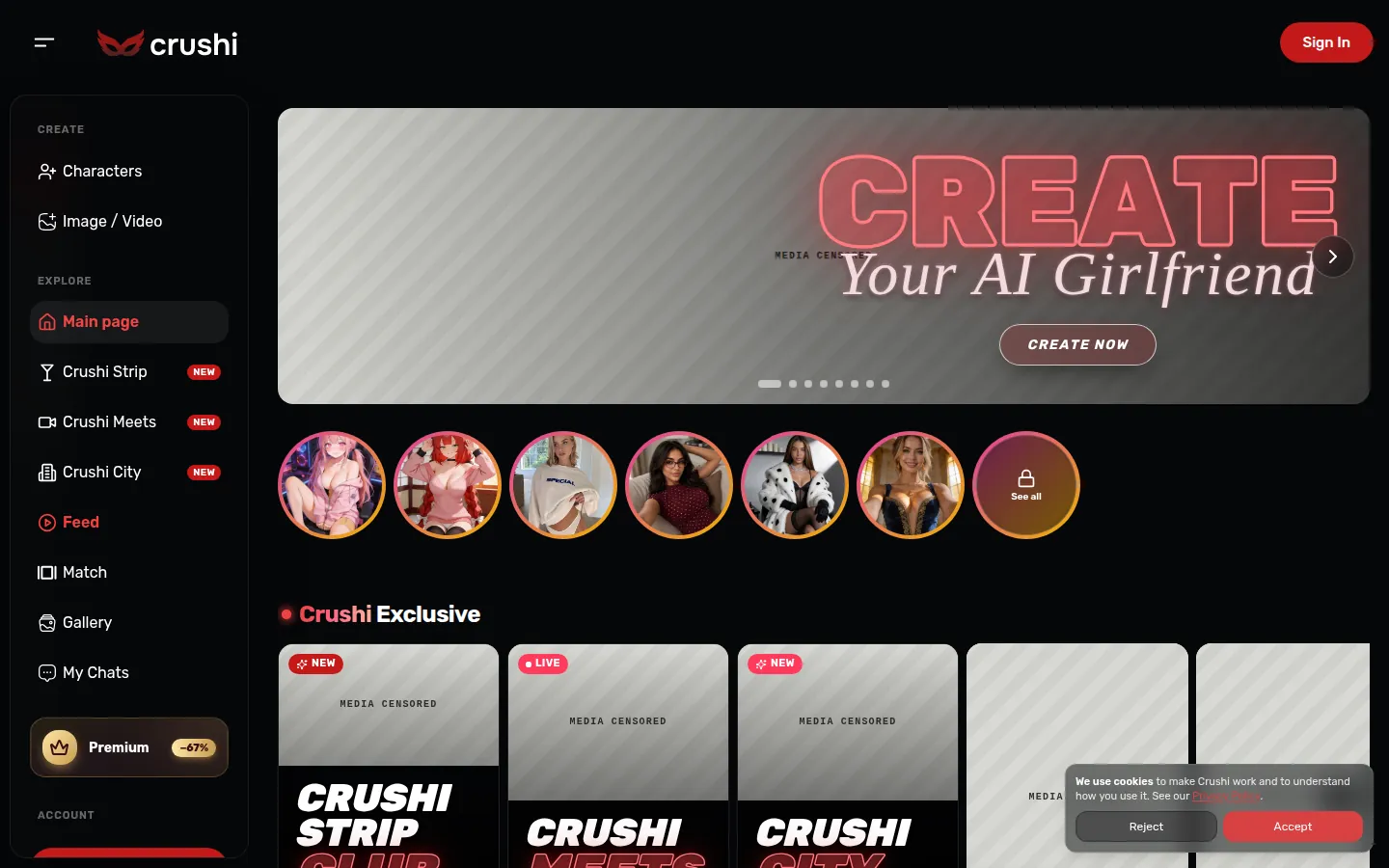 Reviewed capture of the Crushi public landing page