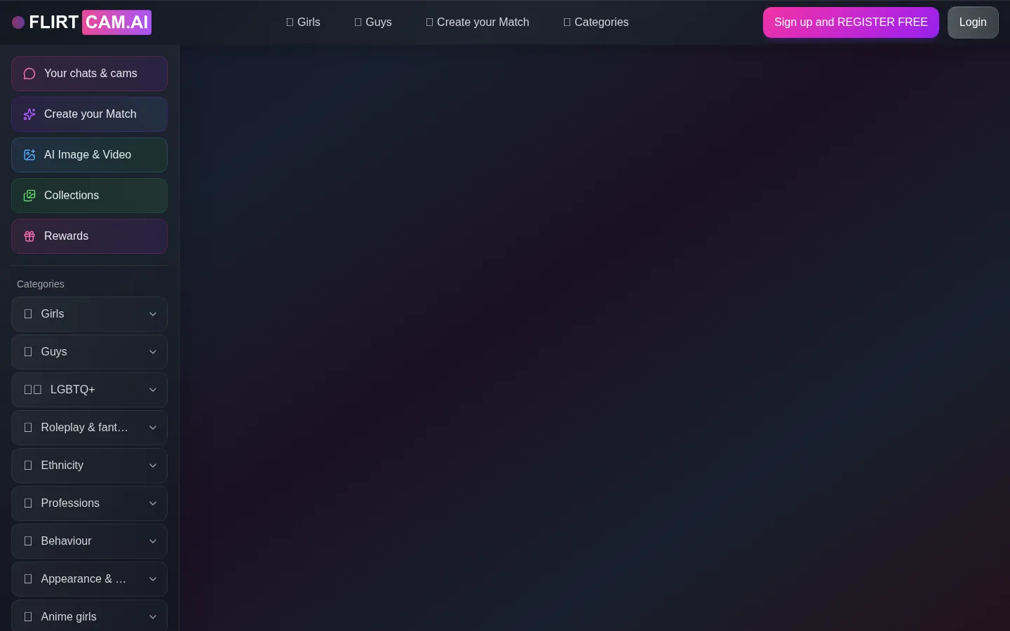 Reviewed capture of the Flirtcam public landing page