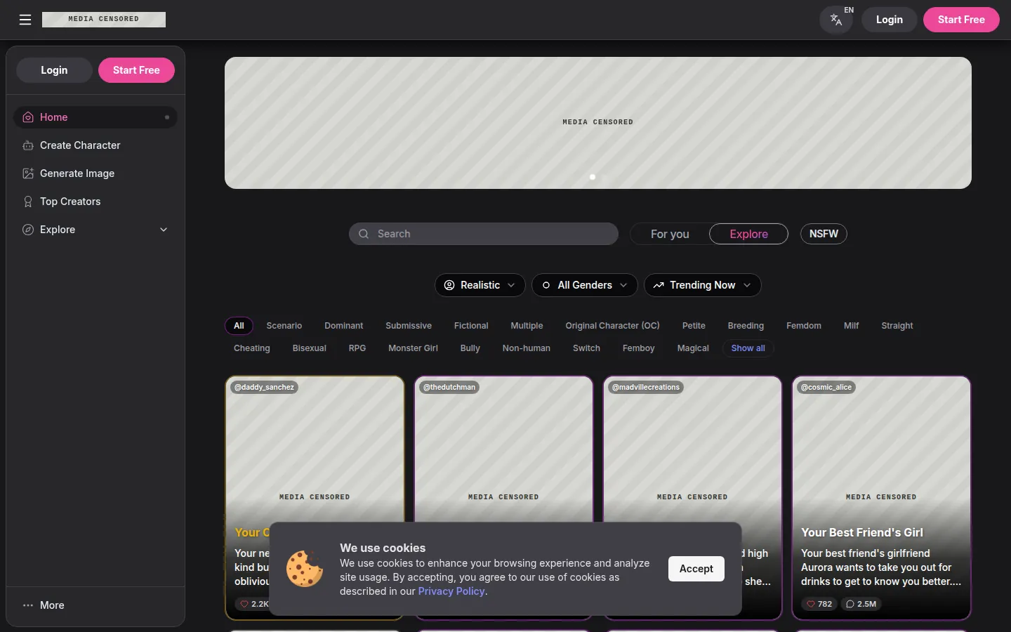 Reviewed capture of the GirlfriendGPT public landing page