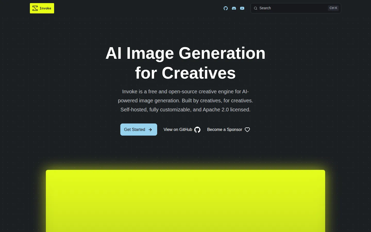 Reviewed capture of the InvokeAI public landing page
