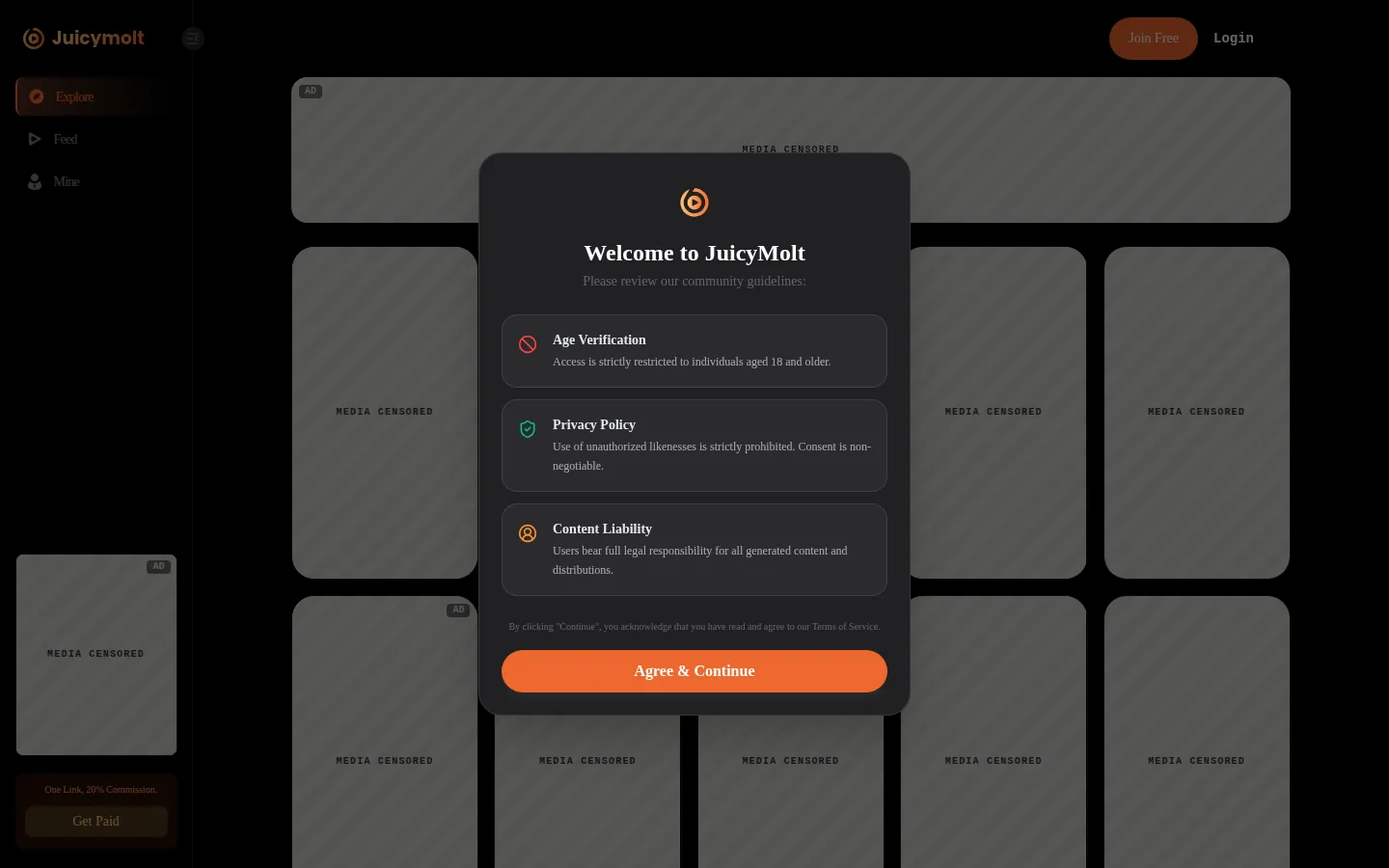 Reviewed capture of the JuicyMolt public landing page