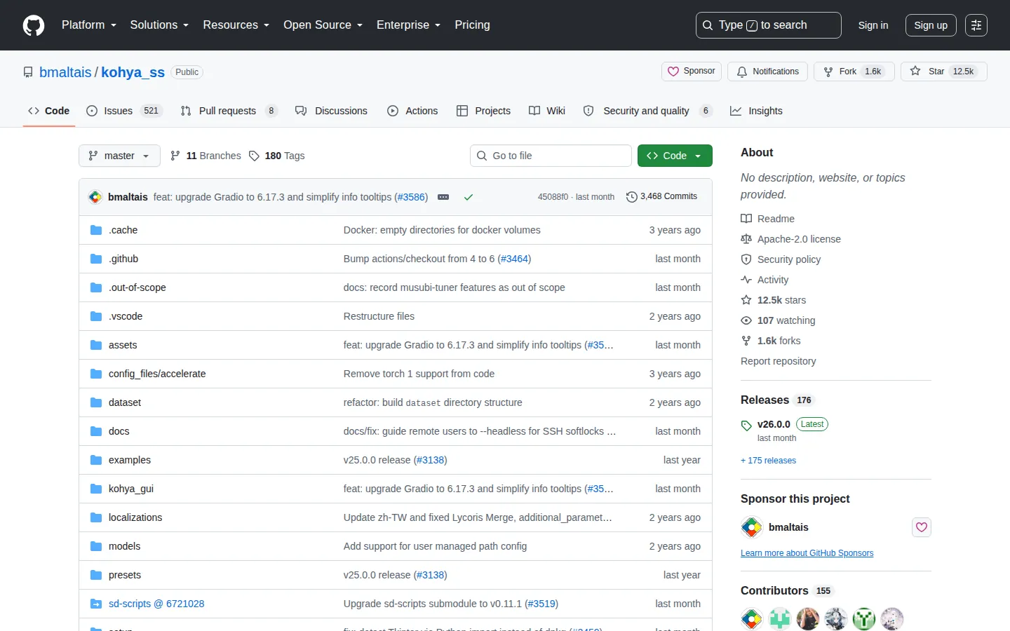 Reviewed capture of the Kohya_ss GUI public landing page
