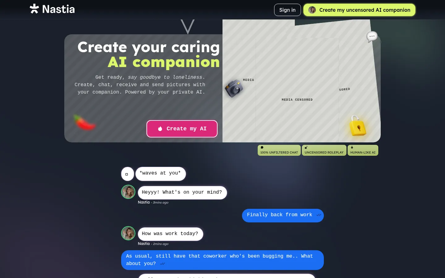 Reviewed capture of the Nastia public landing page