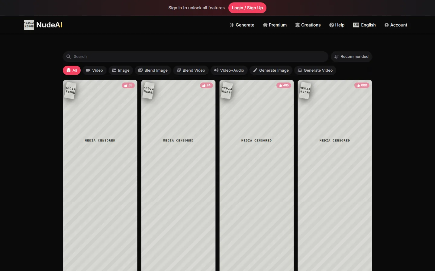 Reviewed capture of the NudeAI.fun public landing page