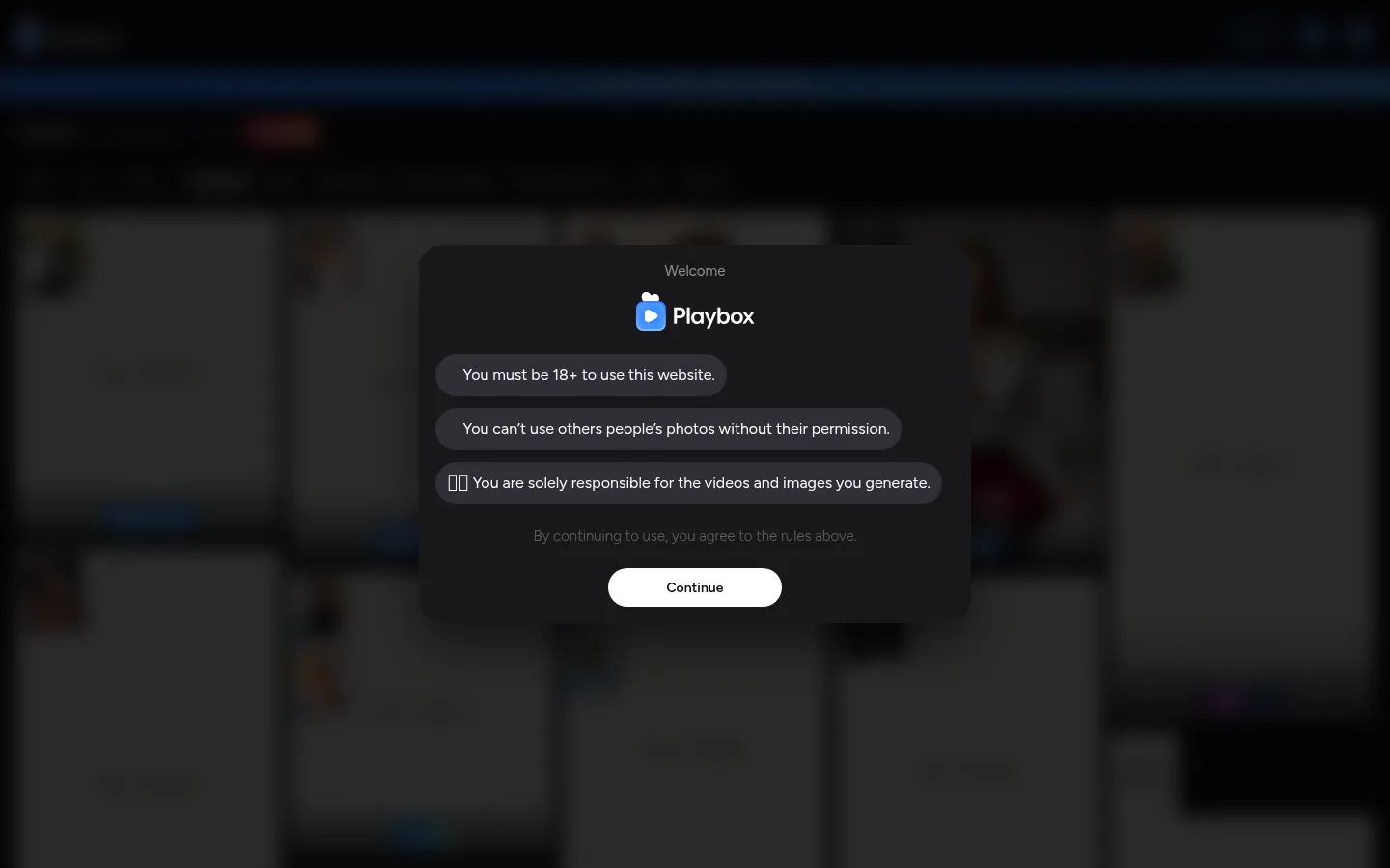 Reviewed capture of the Playbox public landing page