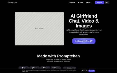 Reviewed capture of the PromptChan public landing page