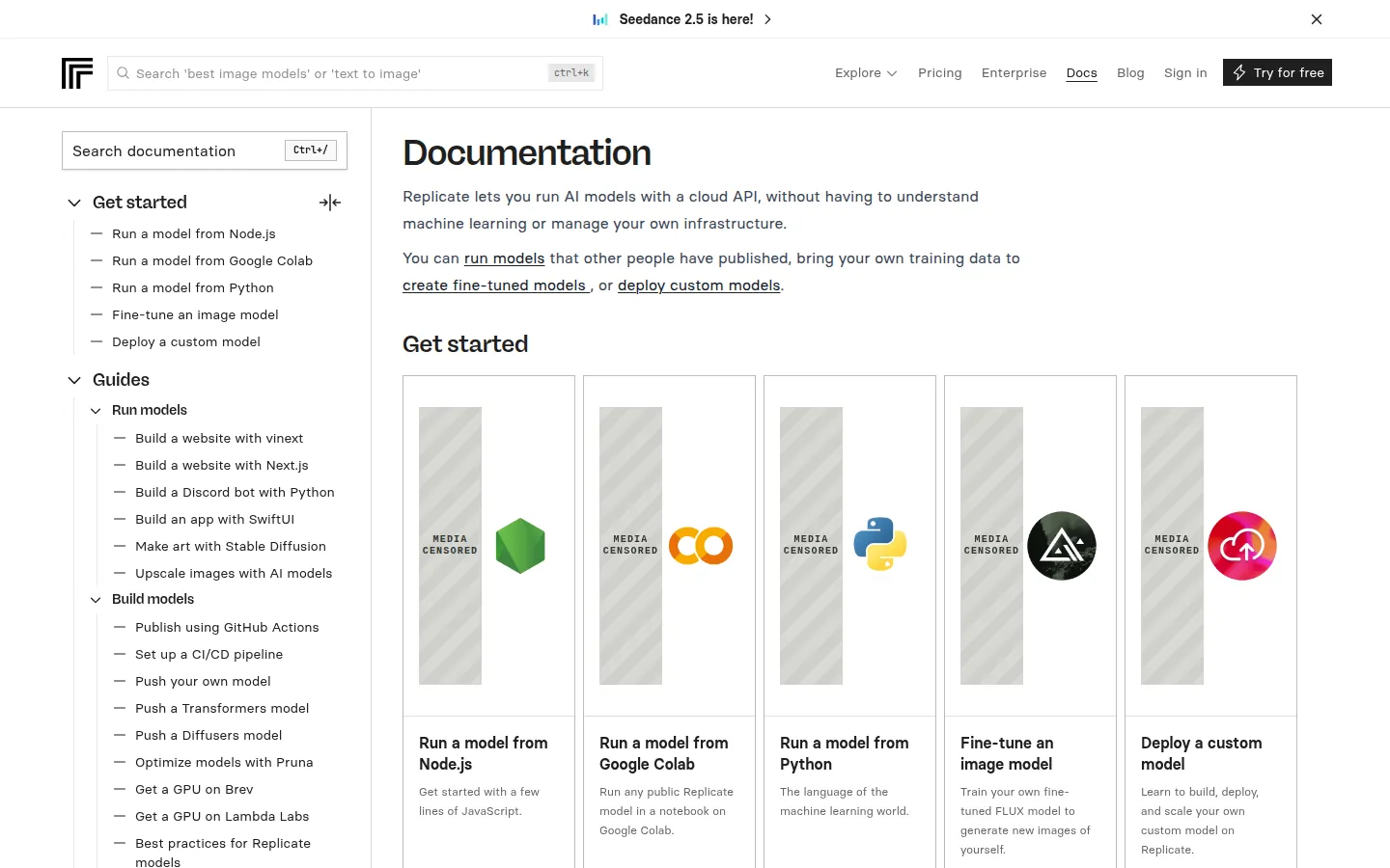 Reviewed capture of the Replicate public landing page