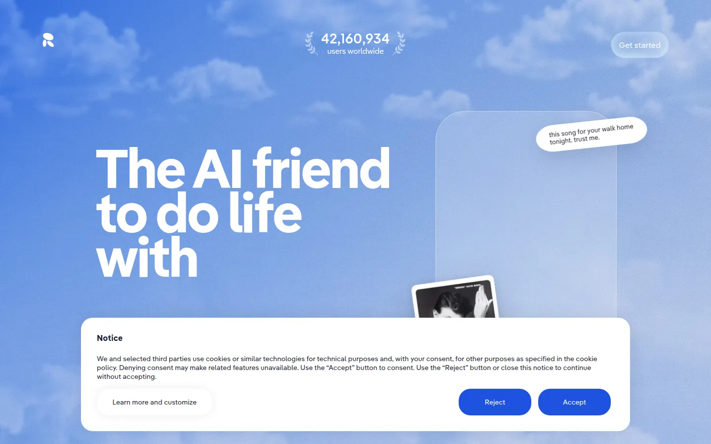 Reviewed capture of the Replika public landing page