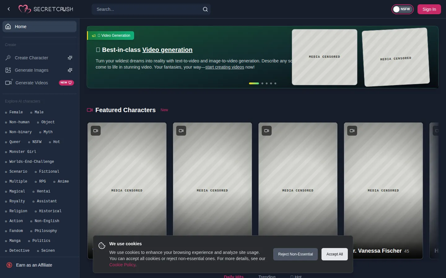 Reviewed capture of the SecretCrush public landing page