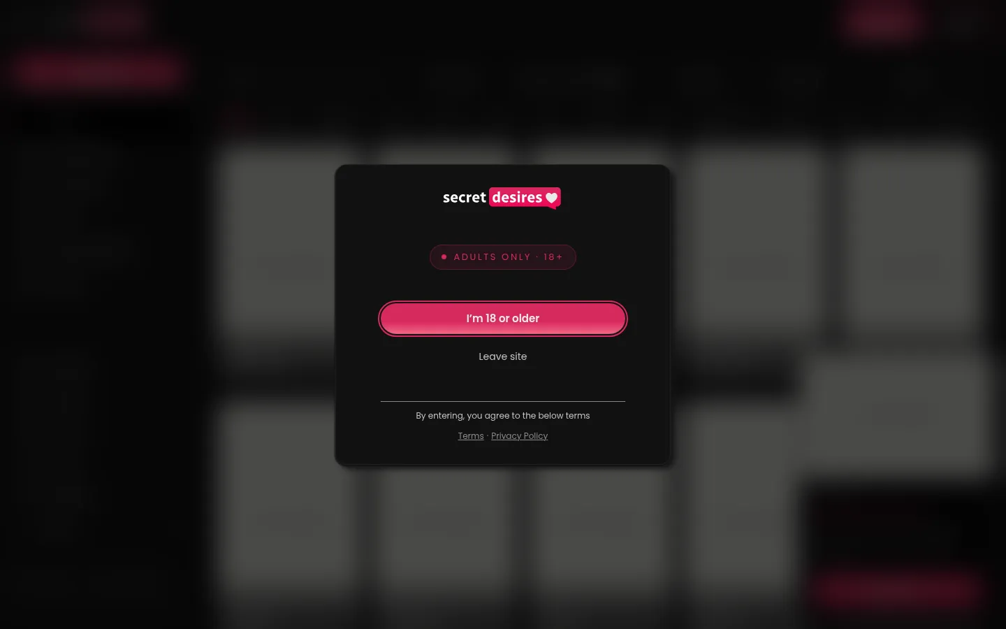 Reviewed capture of the SecretDesires public landing page
