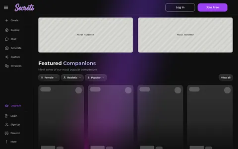Reviewed capture of the Secrets AI public landing page