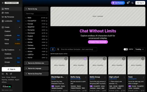 Reviewed capture of the SpicyChat public landing page