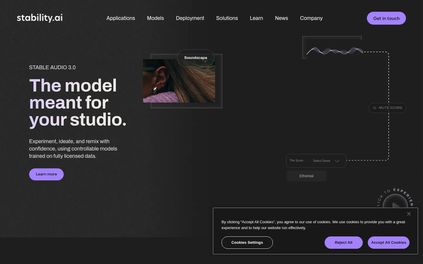 Reviewed capture of the Stability AI public landing page