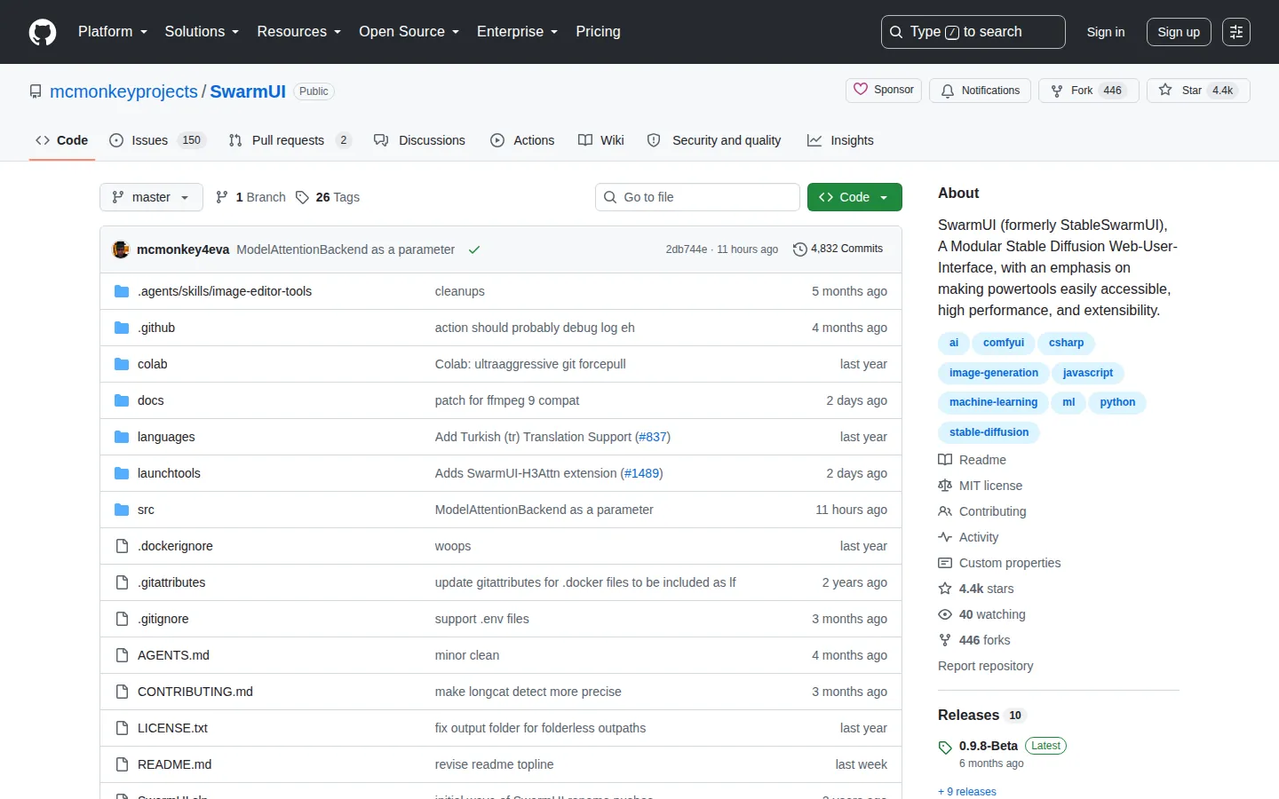 Reviewed capture of the SwarmUI public landing page