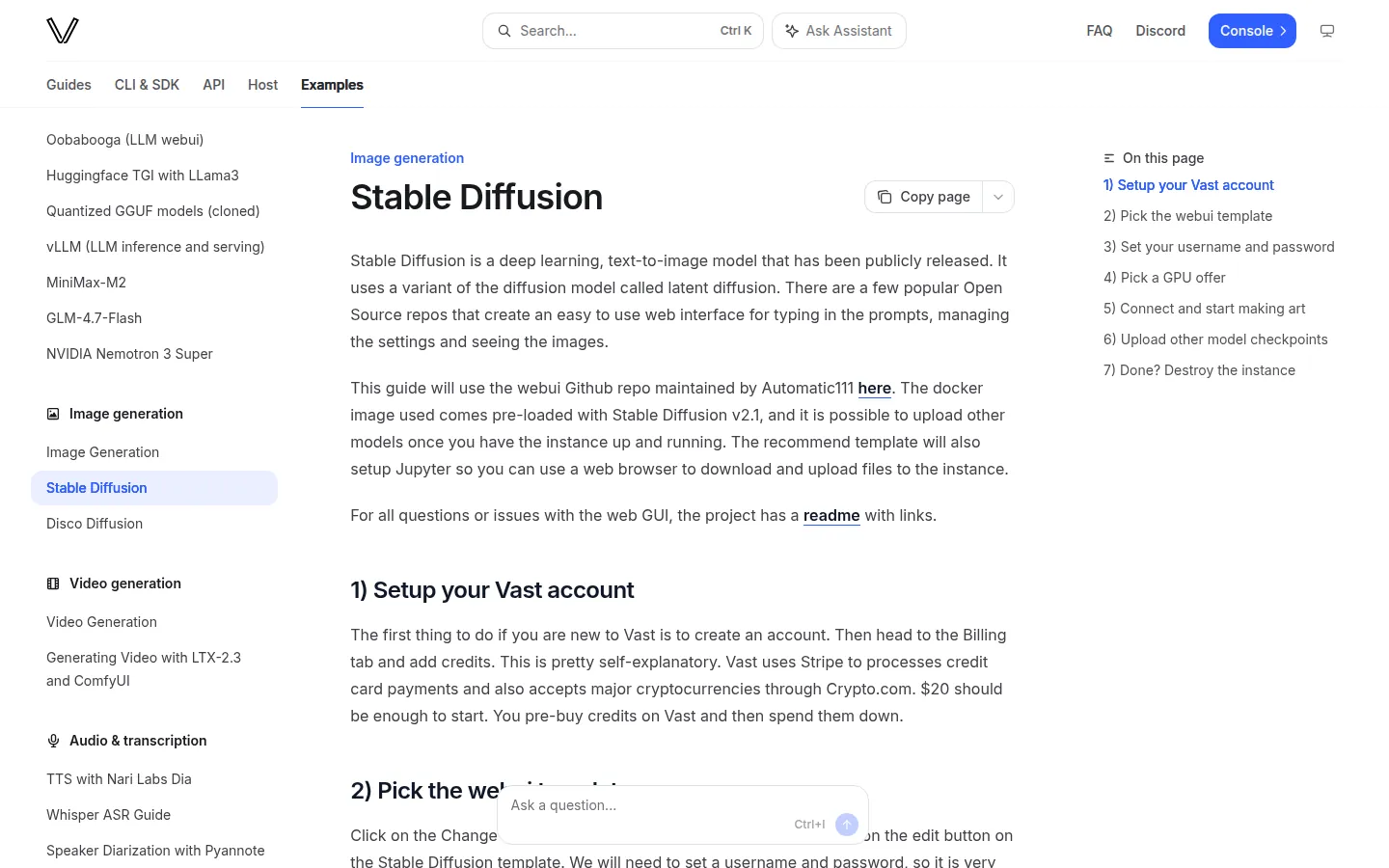 Reviewed capture of the Vast.ai public landing page