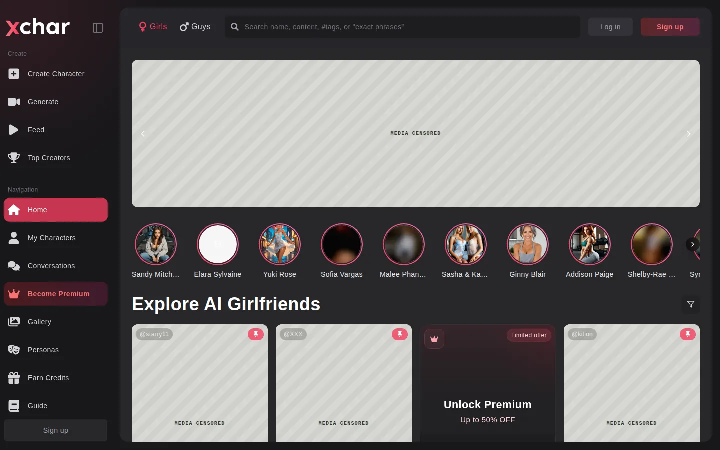 Reviewed capture of the XChar public landing page